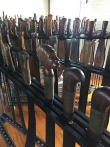 The collection of machetes is an unusual in interesting display.